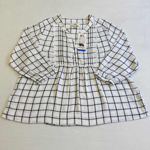 Wrangler White/Black Plaid Popover Blouse, 3/4 Sleeves, Large, NWT - Picture 7 of 15